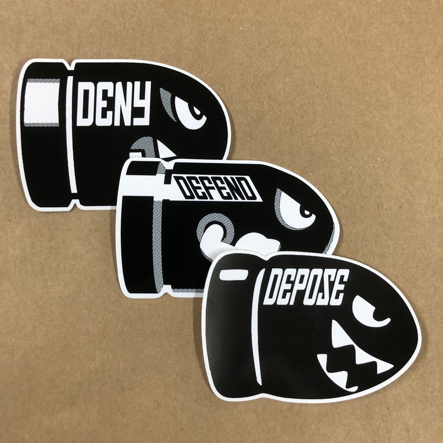 Deny Defend Depose Three Sticker Set